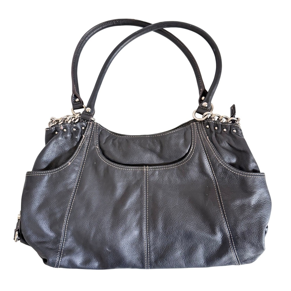 Tignanello Shoulder Bag Women Large Black Leather Hobo Tote Boho Classic